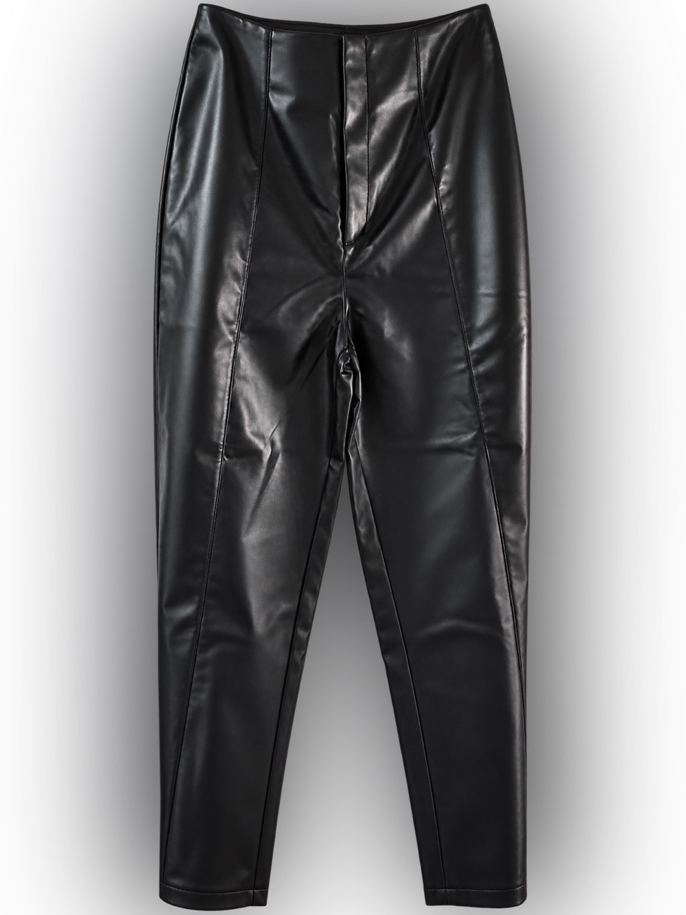 Commense Black Faux Leather Womens Pants